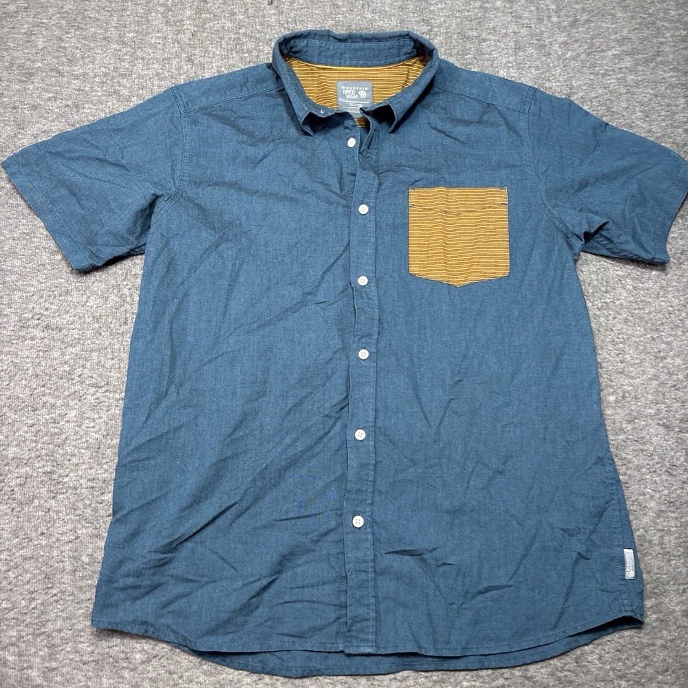 Mountain Hardwear Shirt Mens Large Blue Short‎ Sleeve Button Up Pocket Hiking